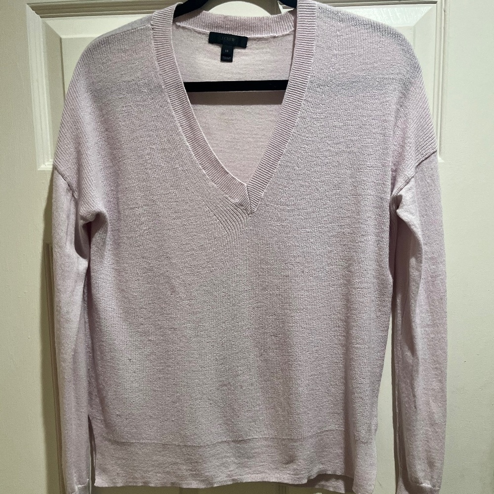 J Crew pink v neck crew sweater